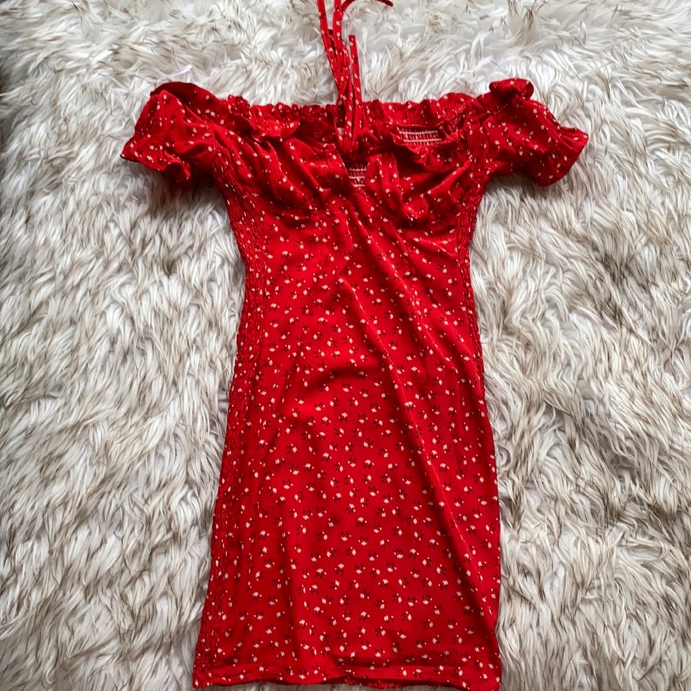Who I Am Mini Bardot Red Floral Dress
